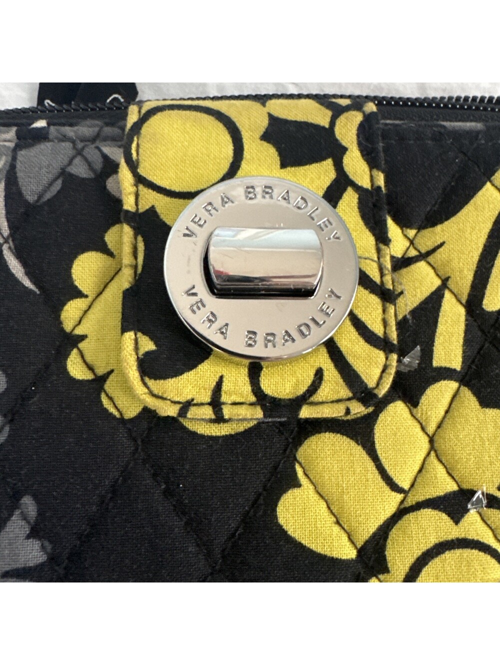 Vera Bradley Baroque Turnlock Wallet Organizer Black White Yellow Floral Retired - Picture 2 of 7